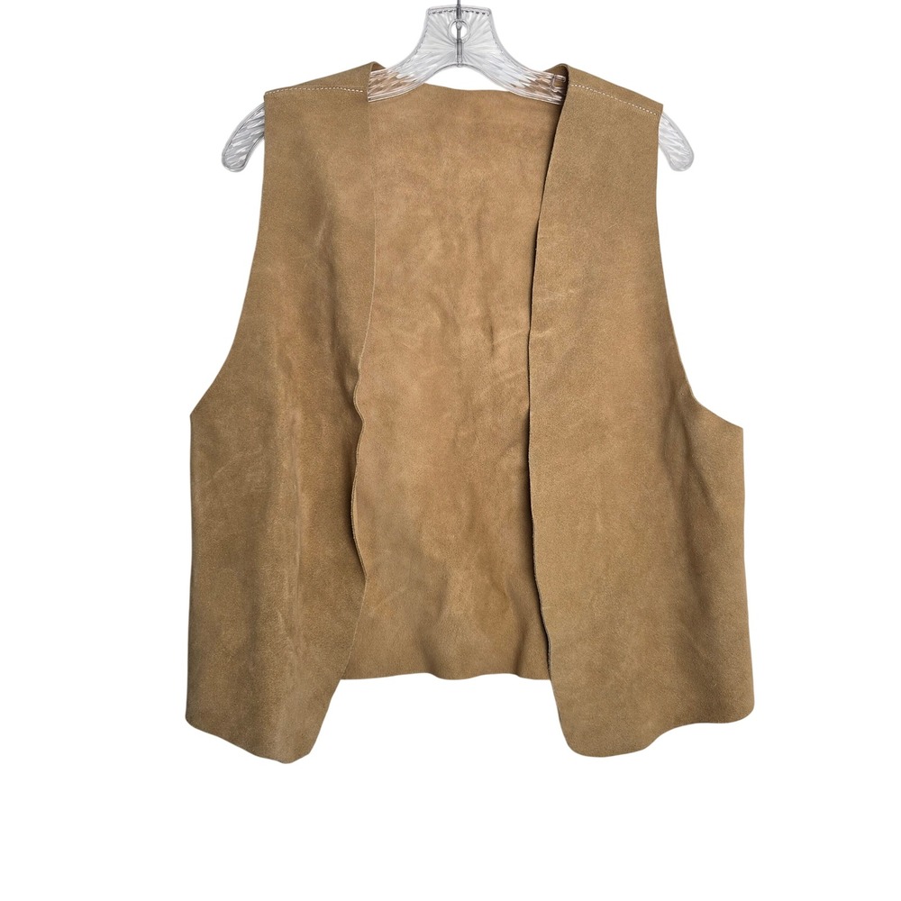 100% Suede Leather Womens Tan Suede Open Front Vest Sleeveless Casual Boho